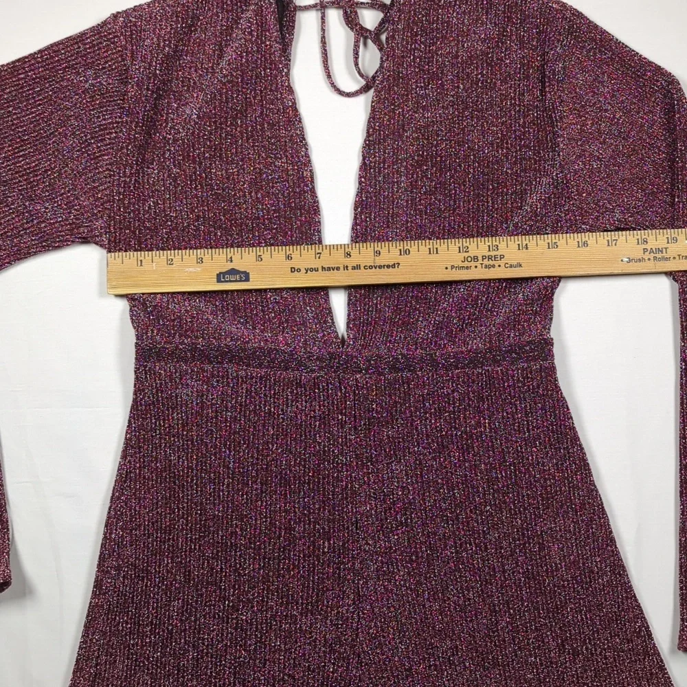 PrettyLittleThing Glittery Romper Burgundy- Copy - Picture 5 of 13